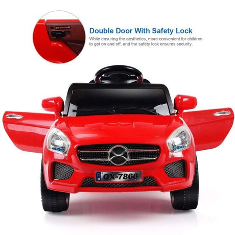 6V Kids Ride On Car with RC Remote Control, LED Lights, and MP3 Player - Red