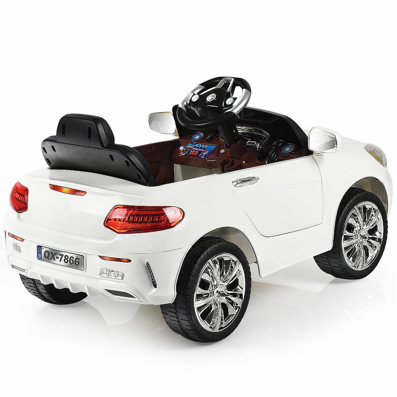 6V Kids Ride On Car with RC Remote Control, LED Lights, and MP3 Player - White