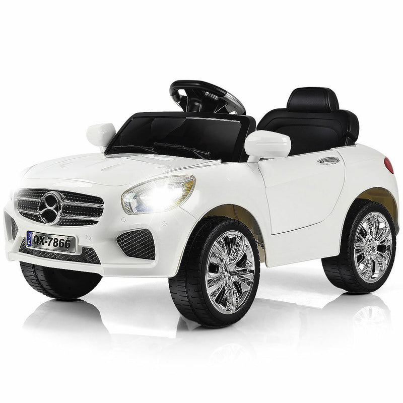 6V Kids Ride On Car with RC Remote Control, LED Lights, and MP3 Player - White
