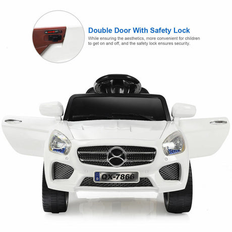 6V Kids Ride On Car with RC Remote Control, LED Lights, and MP3 Player - White