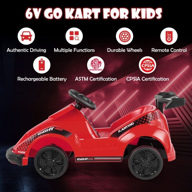 6V Kids Ride On Go Kart with Remote Control and Safety Belt - Toddler Driving Car Toy