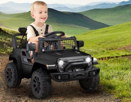 6V Kids Ride On Truck Car with LED Lights and Parental Remote Control - Black Jeep for Ages 3 to 5 - Perfect Gift for Young Adventurers