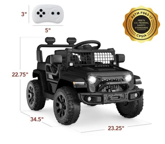 6V Kids Ride On Truck Car with LED Lights and Parental Remote Control - Black Jeep for Ages 3 to 5 - Perfect Gift for Young Adventurers