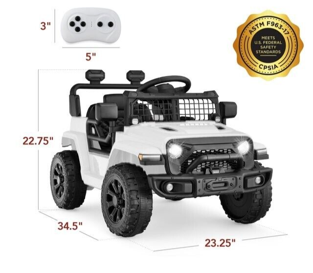 6V Kids Ride On Truck Car with LED Lights and Parental Remote Control - White Jeep for Ages 3 to 5 - Perfect Gift for Young Adventurers