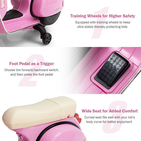 6V Pink Kids Vespa Scooter with Training Wheel and Headlight