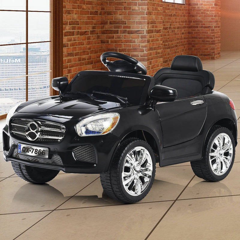 6V RC Remote Control Ride-On Car with LED Lights and MP3 Player for Kids - Black