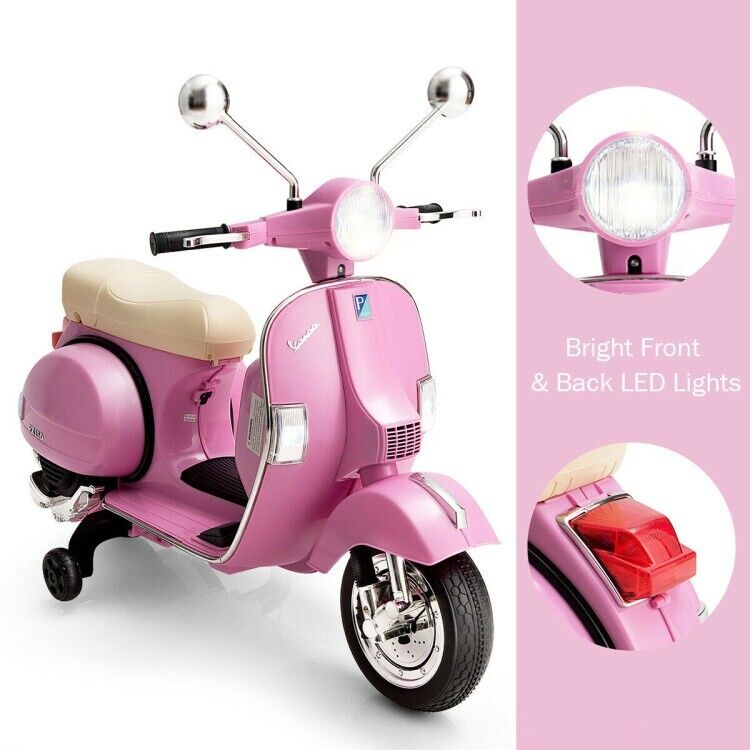6V Vespa Scooter Motorcycle for Kids with Training Wheels and Headlight