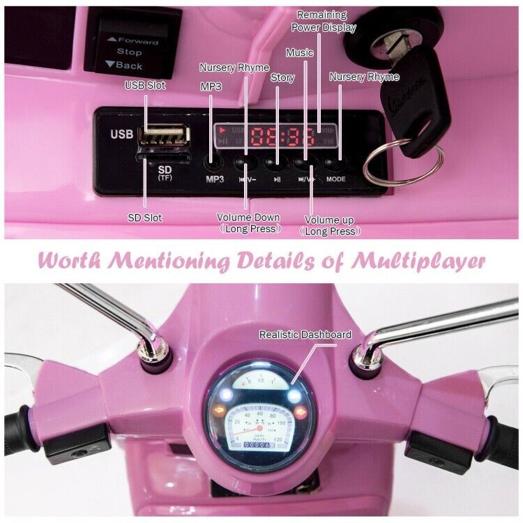 6V Vespa Scooter Motorcycle for Kids with Training Wheels and Headlight