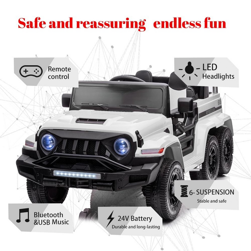 6WD Kids Ride-On Truck with Remote Control and Lockable Doors - 24V Power Wheels Toy