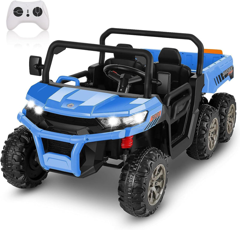 6x6 Ride On UTV Truck with Dump Bed, 6 Suspension, and 4WD - Perfect for Kids with LED Lights and Remote Control