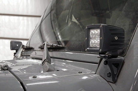 LED Light Mount Lower Windshield Pod Jeep Wrangler JK/Wrangler Unlimited (07-18) Rough Country