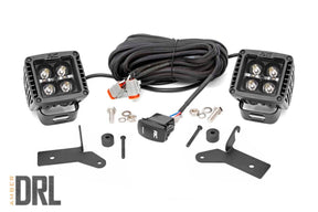 LED Light Kit Hinge Mount 2 Inch Black Pair Amber DRL Jeep Gladiator JT/Wrangler JL (18-26) Rough Country