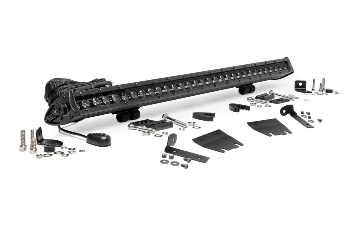 LED Light Kit Hood Mount 30 Inch Black Single Row Jeep Gladiator JT/Wrangler JL (18-26) Rough Country