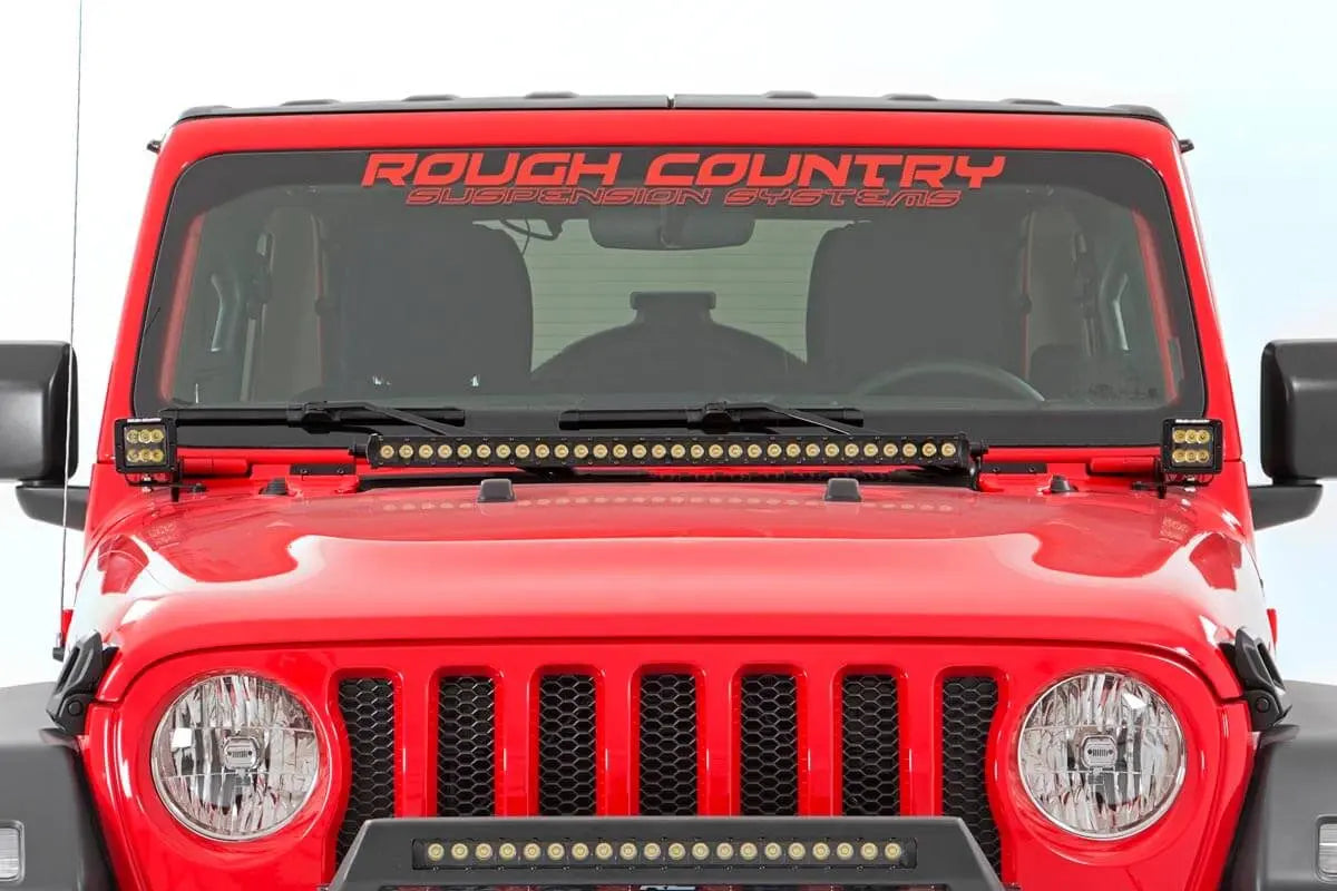 LED Light Kit Hood Mount 30 Inch Black Single Row Jeep Gladiator JT/Wrangler JL (18-26) Rough Country