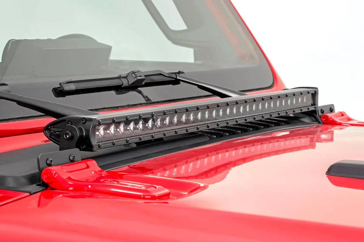 LED Light Kit Hood Mount 30 Inch Black Single Row Jeep Gladiator JT/Wrangler JL (18-26) Rough Country