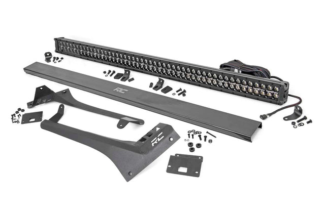 LED Light Kit Windshield 50 Inch Black Dual Row WHT DRL Jeep Gladiator JT/Wrangler JL (18-26) Rough Country