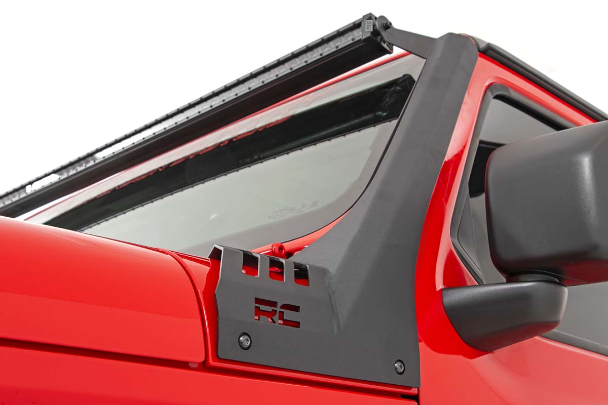 LED Light Kit Windshield 50 Inch Black Dual Row WHT DRL Jeep Gladiator JT/Wrangler JL (18-26) Rough Country