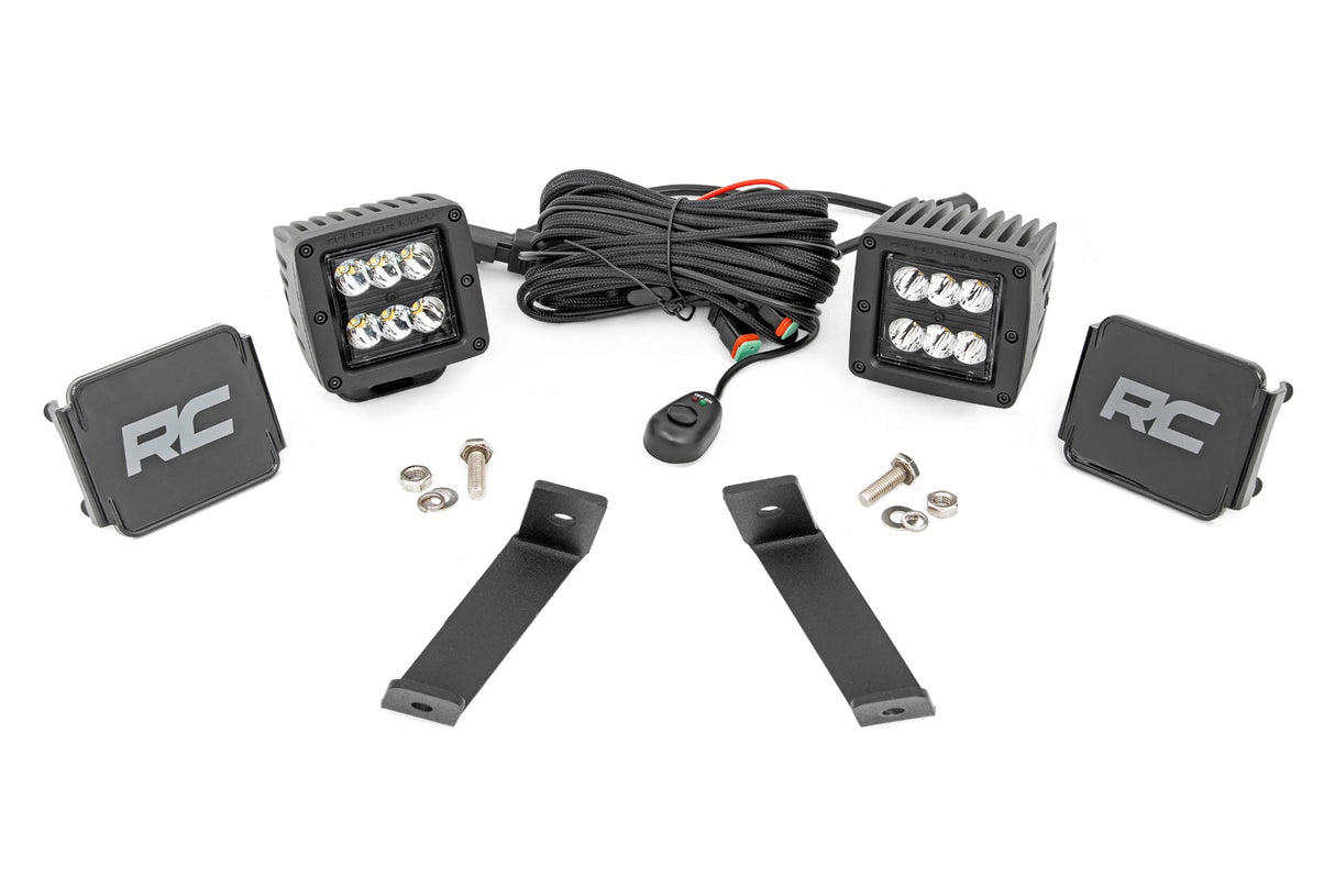 LED Light Kit Ditch Mount 2 Inch Black Pair Spot Jeep Cherokee KL (14-21) Rough Country
