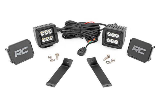LED Light Kit Ditch Mount 2 Inch Black Pair Spot Jeep Cherokee KL (14-21) Rough Country