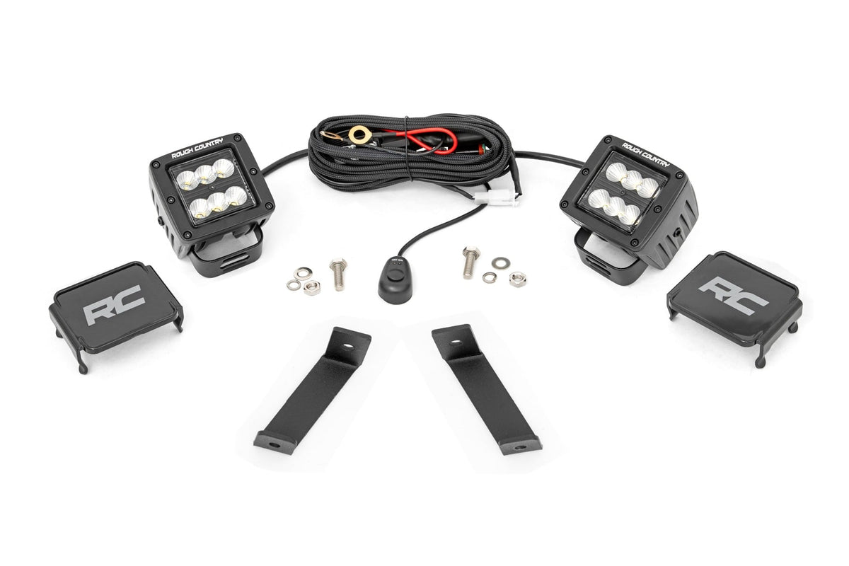 LED Light Kit Ditch Mount 2 Inch Black Pair Flood Jeep Cherokee KL (14-21) Rough Country