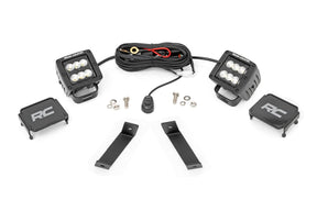 LED Light Kit Ditch Mount 2 Inch Black Pair Flood Jeep Cherokee KL (14-21) Rough Country