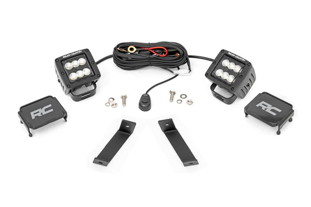 LED Light Kit Ditch Mount 2 Inch Black Pair Flood Jeep Cherokee KL (14-21) Rough Country