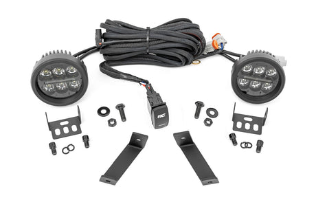 LED Light Kit Ditch Mount Black Series Round 3.5 Inch Amber DRL Jeep Cherokee KL (14-21) Rough Country