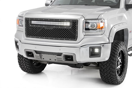 Mesh Grille 30 Inch Dual Row LED Black GMC Sierra 1500 2WD/4WD (2014-2015) Rough Country