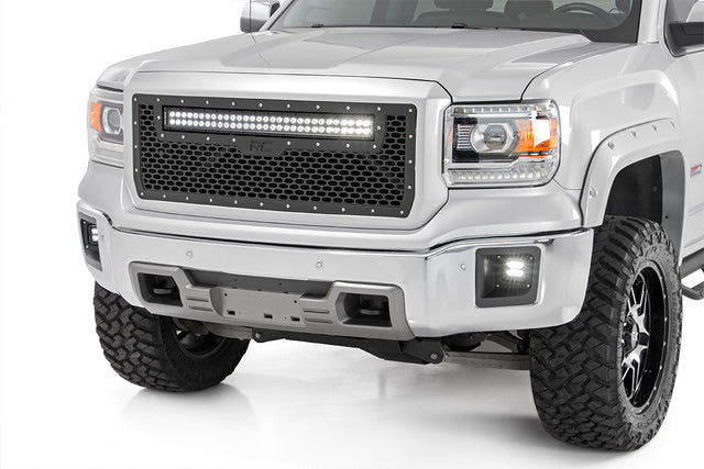 Mesh Grille 30 Inch Dual Row LED Black GMC Sierra 1500 2WD/4WD (2014-2015) Rough Country