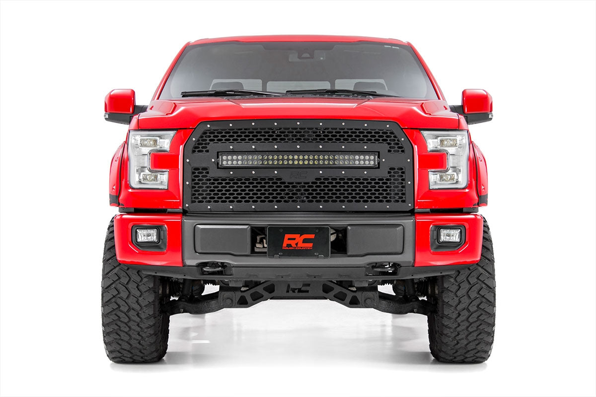 Mesh Grille 30 Inch Dual Row LED Black Ford F-150 2WD/4WD (2015-2017) Rough Country