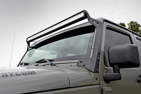 LED Light Windshield Mnt 50 Inch Black Dual Row White DRL Jeep Wrangler JK (07-18) Rough Country