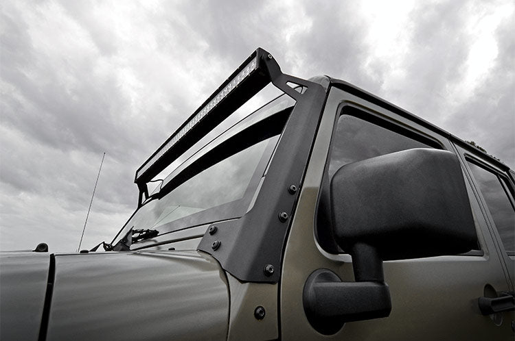 LED Light Kit Windshield Mount 50 Inch Black Dual Row Jeep Wrangler JK (07-18) Rough Country