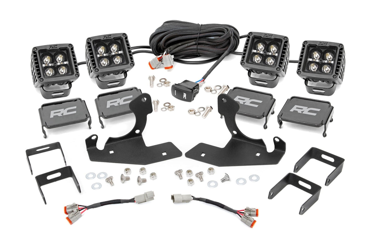 LED Light Kit Fog Mount 2 Inch Black Pair White DRL Chevy Silverado 2500 HD/3500 HD (11-14) Rough Country