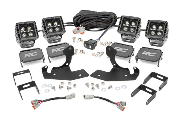 LED Light Kit Fog Mount 2 Inch Black Pair Amber DRL Chevy Silverado 2500 HD/3500 HD (11-14) Rough Country