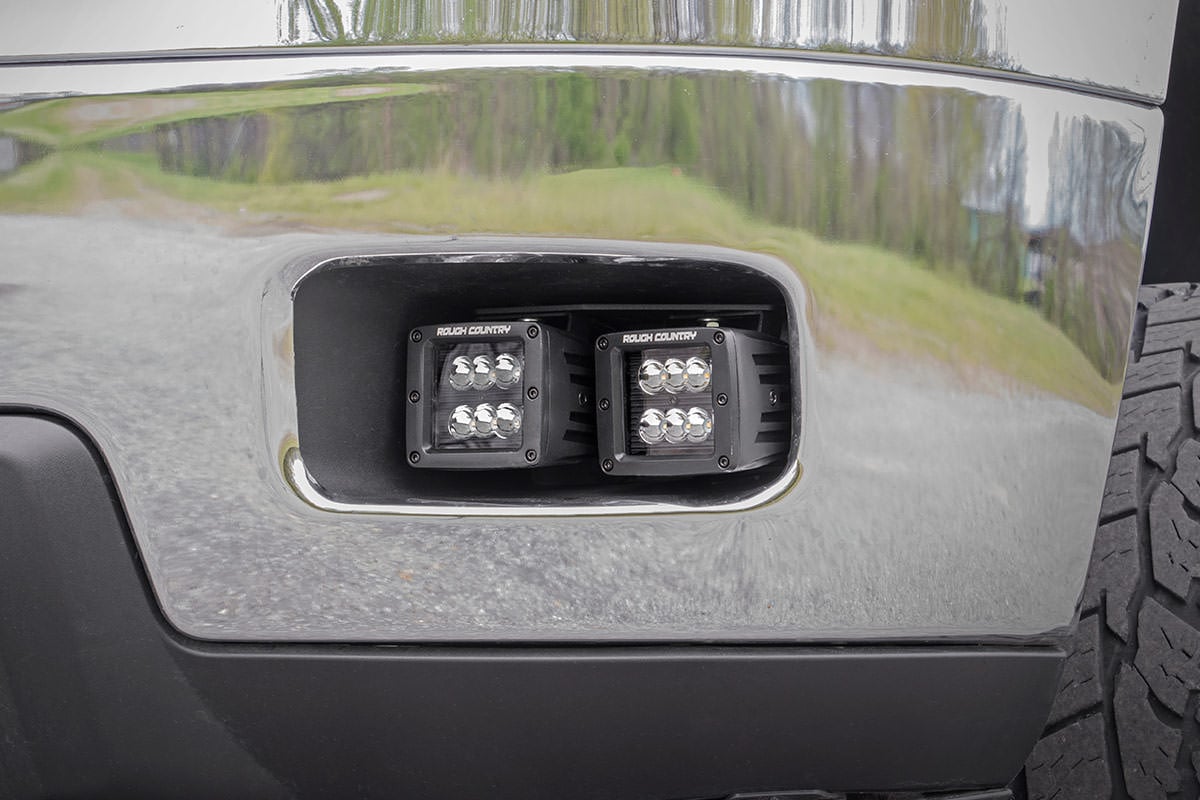 LED Light Kit Fog Mount 2 Inch Black Pair White DRL Chevy Silverado 2500 HD/3500 HD (11-14) Rough Country