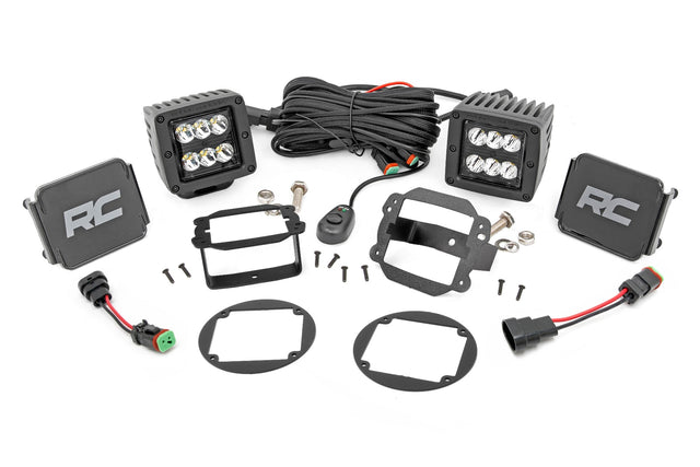 LED Light Kit Fog Mount 2 Inch Black Pair Jeep Wrangler JK/Wrangler Unlimited (10-18) Rough Country