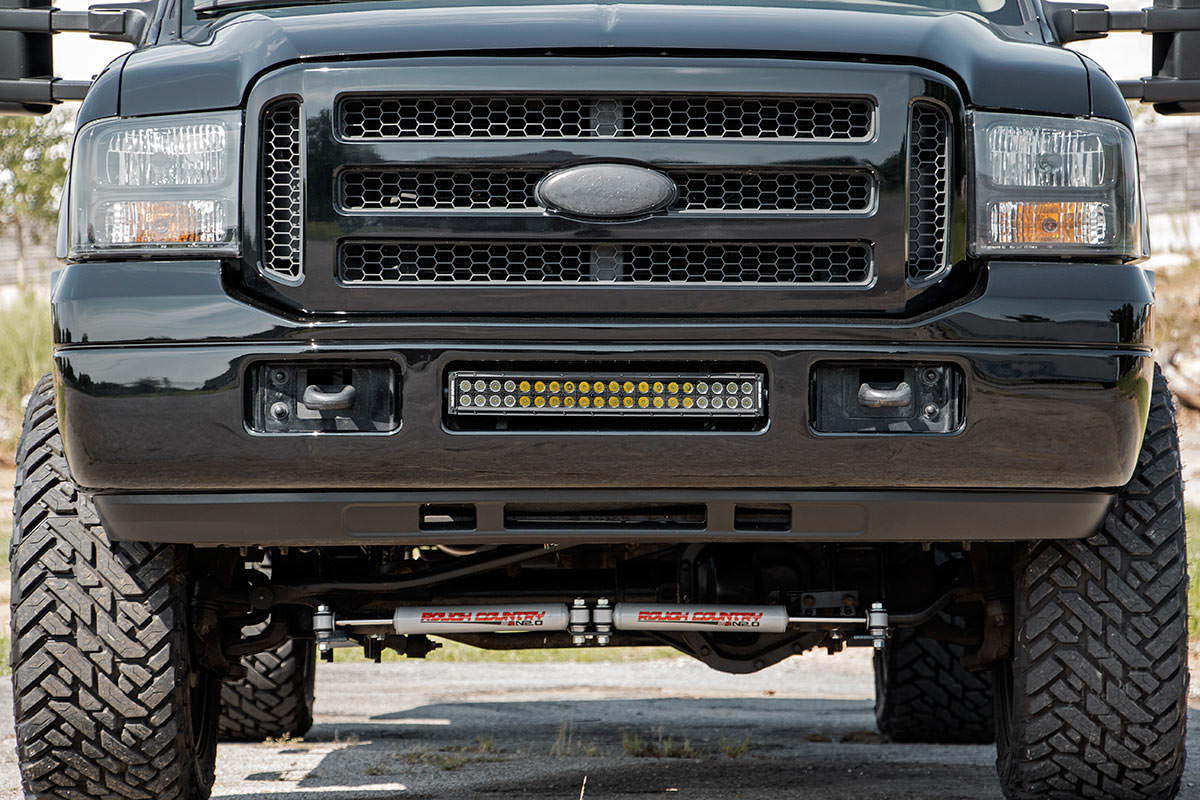 LED Light Kit Bumper Mount 20 Inch Black Dual Row White DRL Ford F-250/F-350 Super Duty (05-07) Rough Country