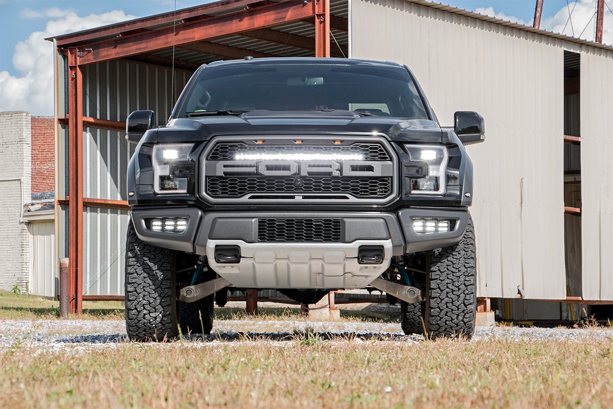 LED Light Kit Fog Mount Triple 2 Inch Black Pair Amber DRL Ford Raptor (17-20) Rough Country