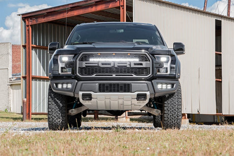 LED Light Kit Grille Mount 30 Inch Black Single Row Ford Raptor 4WD (17-20) Rough Country