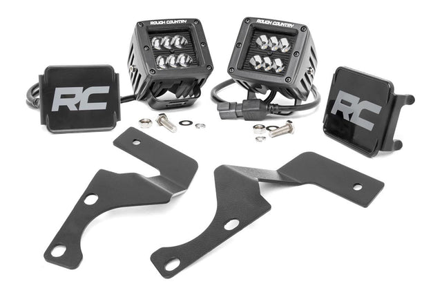 LED Light Kit Ditch Mount 2 Inch Black Flood Pair Toyota 4Runner (10-24) Rough Country
