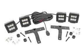 Quad LED Light Kit Cowl Mount 2 Inch Black Pairs Spot Jeep Gladiator JT/Wrangler JL (18-26) Rough Country