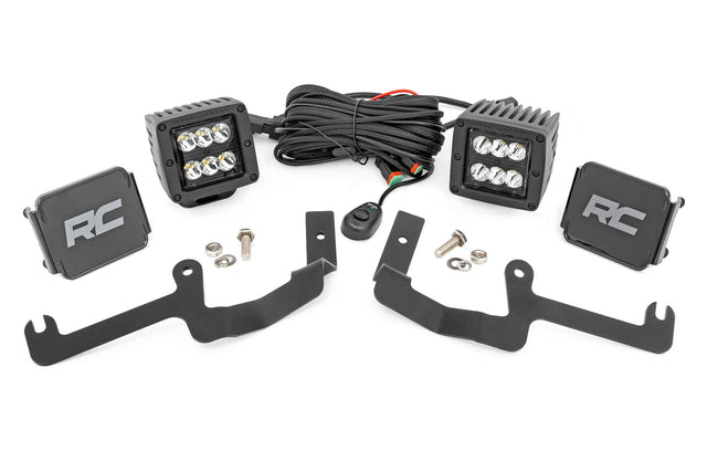 LED Light Kit Ditch Mount 2 Inch Black Pair Spot Chevy Silverado 1500 (19-26) Rough Country