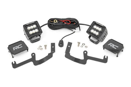 LED Light Kit Ditch Mount 2 Inch Black Pair Flood Chevy Silverado 1500 (19-26) Rough Country