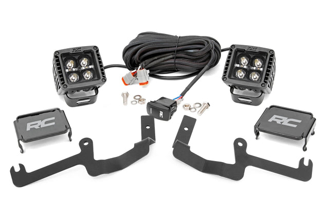 LED Light Kit Ditch Mount 2 Inch Black Pair White DRL Chevy Silverado 1500 (19-26) Rough Country