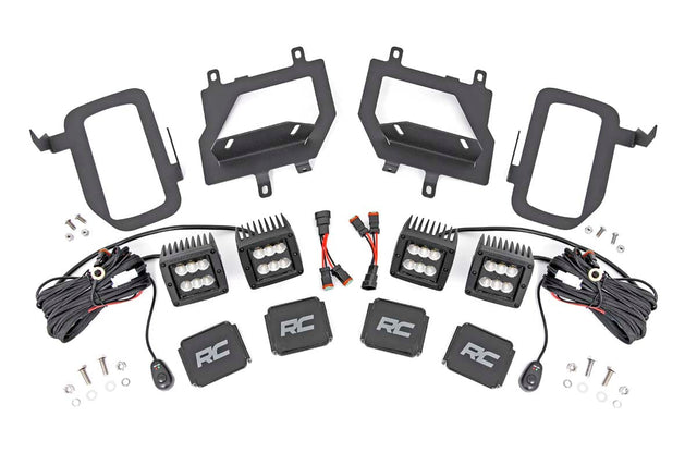 LED Light Kit Fog Mount Dual 2 Inch Black Pairs Spot/Flood Ford F-150 (15-17) Rough Country