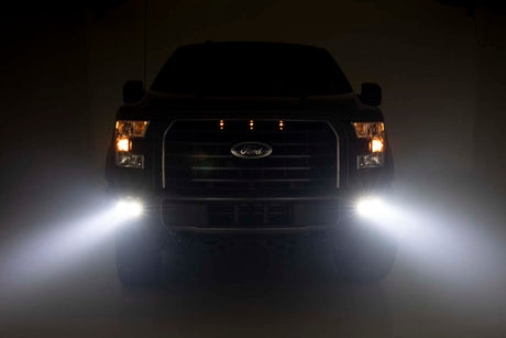 LED Light Kit Fog Mount Dual 2 Inch Black Pairs Spot/Flood Ford F-150 (15-17) Rough Country