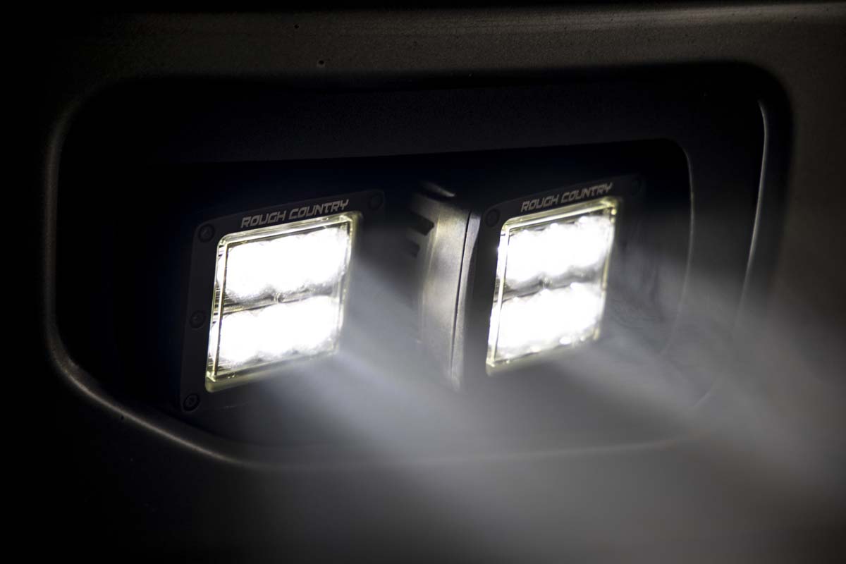 LED Light Kit Fog Mount Dual 2 Inch Black Pairs Spot/Flood Ford F-150 (15-17) Rough Country