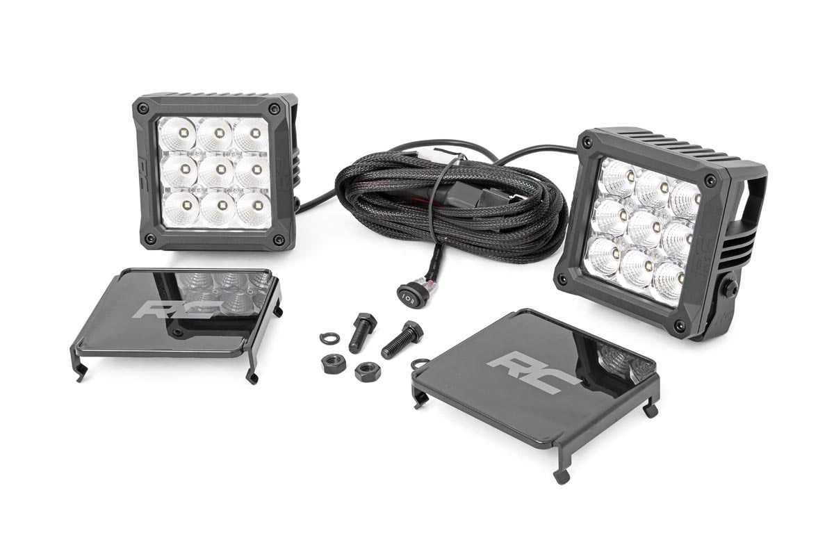 4 Inch Chrome Series LED Light Pods Square White DRL Pair Rough Country