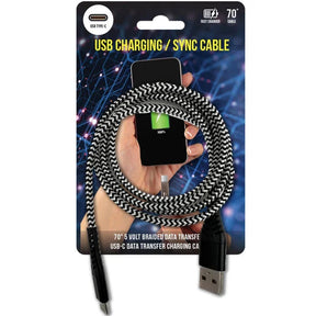 70" 5 Volt Type-C Braided Type-C Charge and Sync Cable Kole Imports