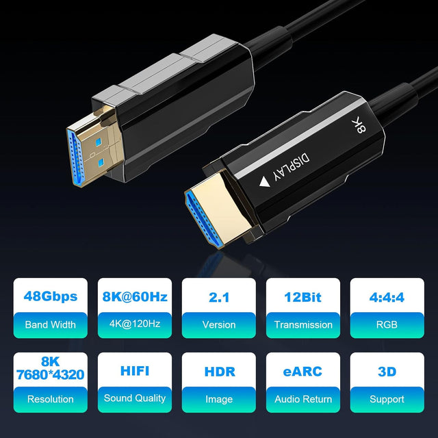 Fiber Optic HDMI Cable 50ft – 8K Ultra High Speed 48Gbps TekShack